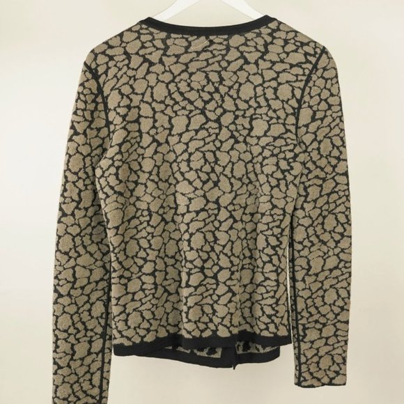 Armani Collezioni Taupe Leopard Jacquard Asymmetrical Button Cardigan - Picture 2 of 4